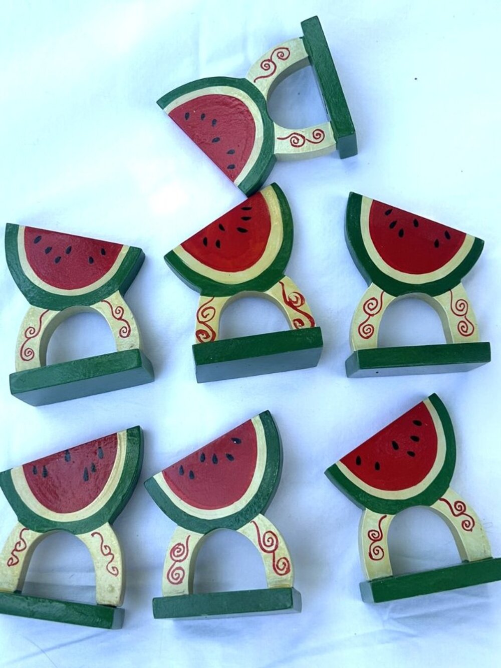 Watermelon Napkin Rings Set 7 Wooden 4th Of July Summer Picnic Holiday